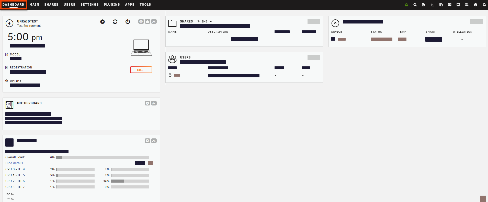 Pestaña del Tablero